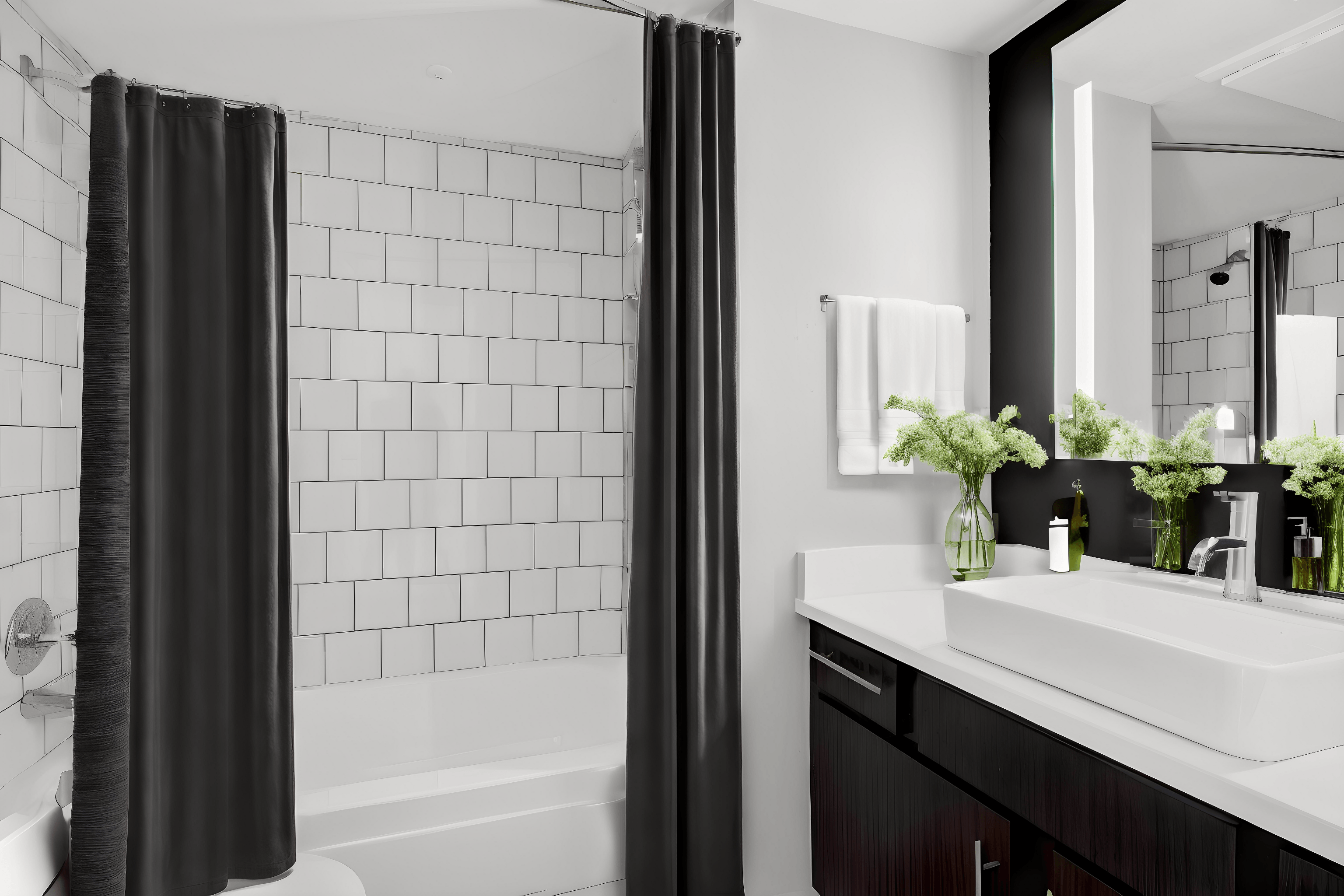 a bathroom with a sink and a shower and a bath tub